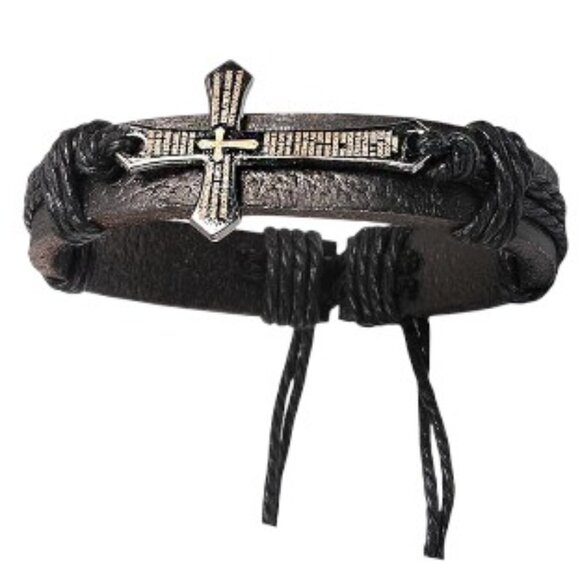 Black Leather Bracelet with Cross - Picture 5 of 5